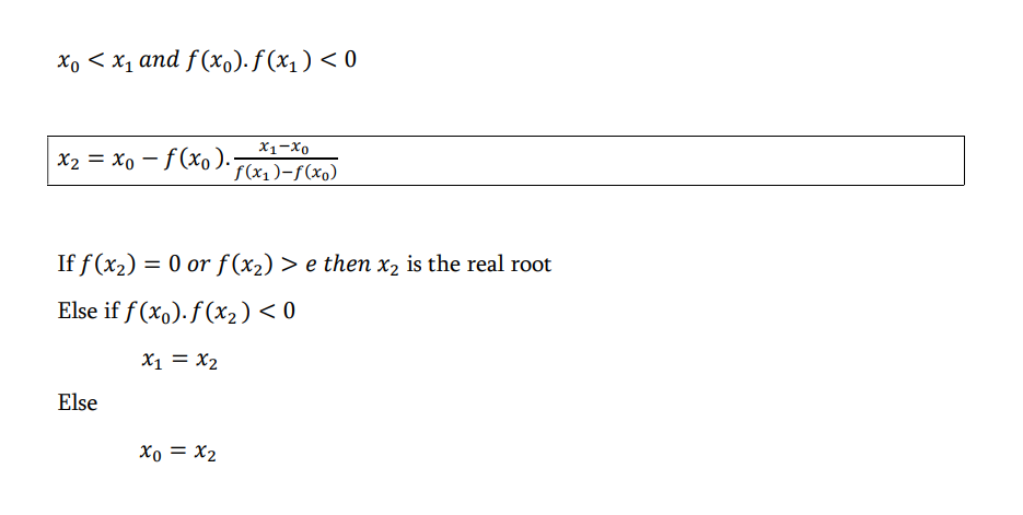 Formula of Regula Falsi Method