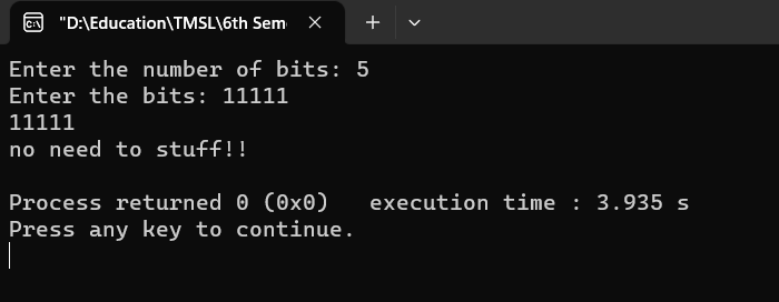 output of bit stuffing c program