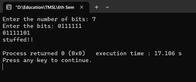 output of bit stuffing c program