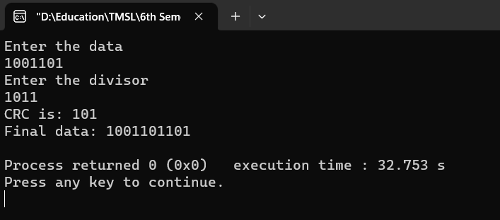 output of CRC c program